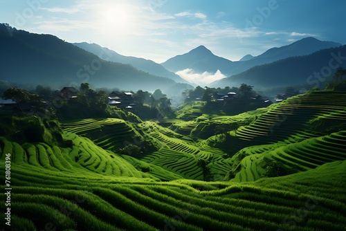 Beautiful landscape of rice terrace at sunset in Sapa, Vietnam photo