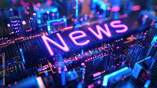NEWS text on a blue digital circuit board. Technology and media concept for design and web background