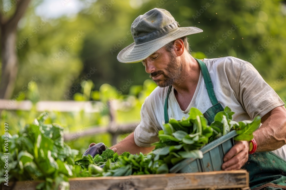 Sustainable Farming: Man Cultivating Organic Greens