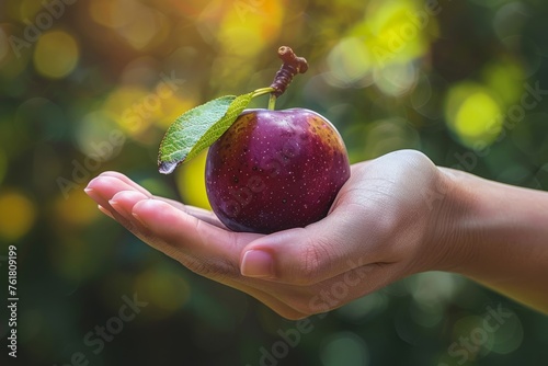 Hand-Picked Plum in Gentle Grasp, Nature's Bounty Highlighted