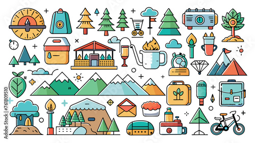 outdoor and camping thin line icons