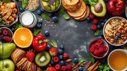 Flatlay photography of healthy breakfast options