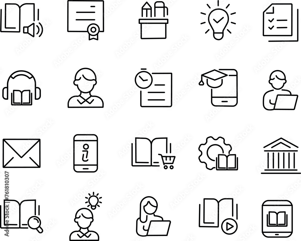 E - LEARNING icon set.E-Learning, Educational Exam, Rocket, Brain, Book. Vector Illustration E - LEARNING icon set.E-Learning, Educational Exam, Rocket, Brain, Book. Vector Illustration
