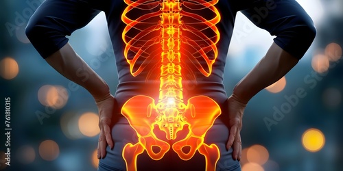 Sciatic nerve inflammation illustrated symptoms diagnosis treatment options for lower back pain. Concept Symptoms of sciatic nerve inflammation, diagnosis methods photo