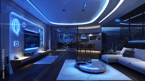 A futuristic smart home equipped with state-of-the-art automation systems, from voice-controlled lighting to climate control, seamlessly integrated into its sleek design.