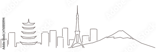 Japan Dark Line Simple Minimalist Skyline With White Background