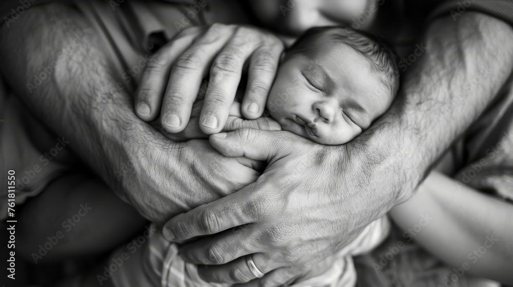 Monochrome image capturing the tender embrace of a family, with focus on unity and affection amidst life's simplicity Monochrome image capturing the tender embrace of a family, with focus on unity and affection amidst life's simplicity