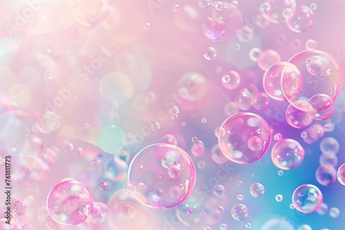 water bubbles collection on colored blur background