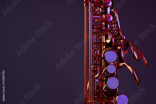 Soprano Saxophone Closeup with Moody Coloured Jazz Lighting