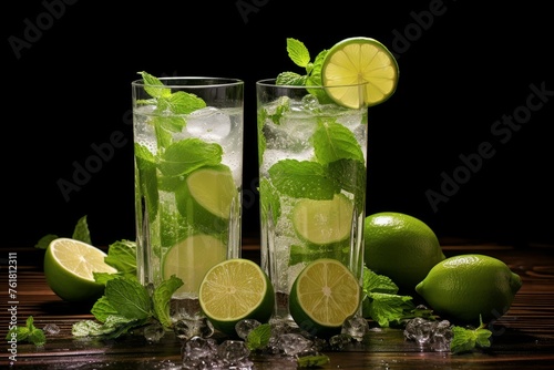 Invigorating Fresh mojito green drink. Summer ice bar. Generate Ai