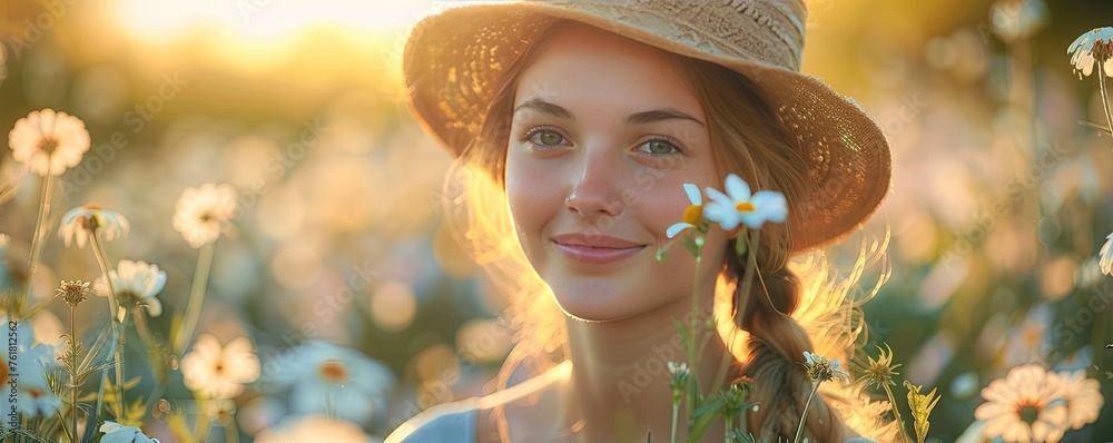 Obraz premium Young female gardener picking flowers outdoors