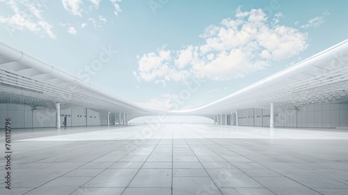 A vast, open plaza stretches out beneath an expansive sky