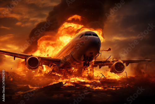 illustration of burning airplane in fire