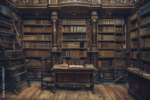 Old library with many books on shelves
