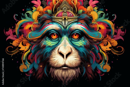 Unique Monkey head color. Nature art. Generate Ai