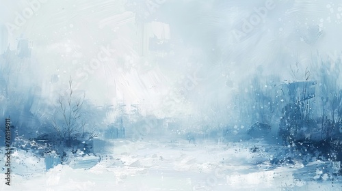 An abstract oil painting background depicting the serene beauty of a winter landscape.