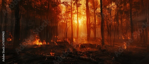 Design a scene of rebirth in a scorched forest where the first green shoots emerge from the ashes