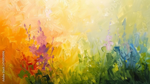 An abstract oil painting background infused with the warmth and joy of spring.