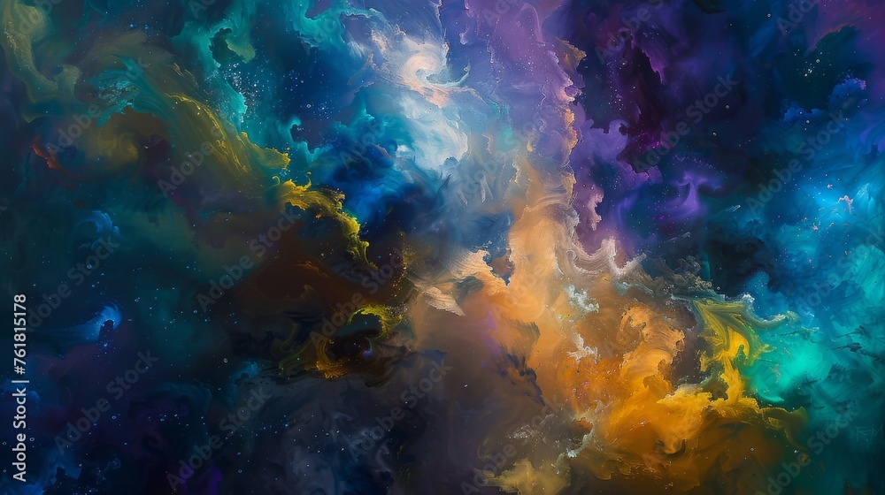 An abstract oil painting background with the chaotic beauty of a cosmic nebula.