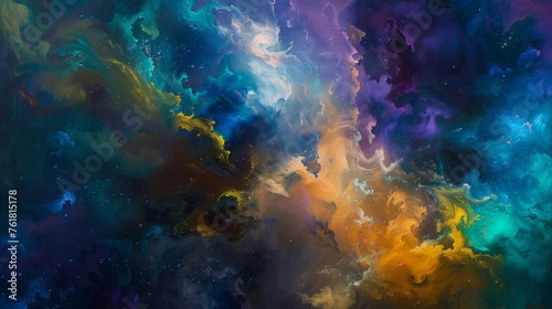 An abstract oil painting background with the chaotic beauty of a cosmic nebula.
