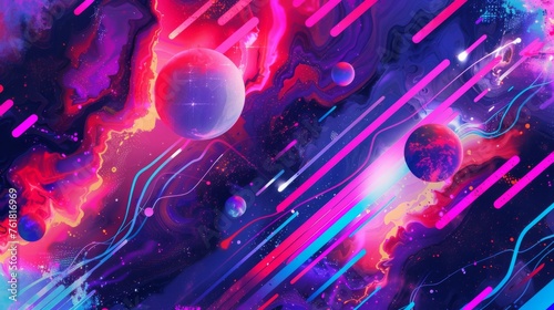 Electro pop abstract oil painting background with neon lights and futuristic patterns. photo