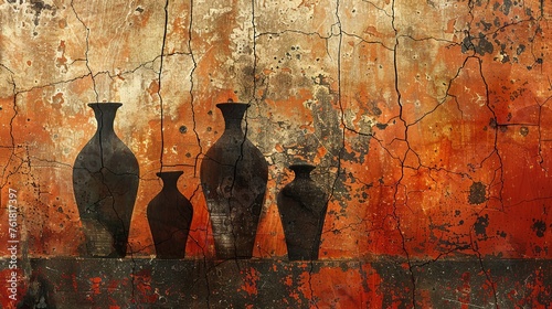 Three rustic clay vases against a warm, crackled textured wall that evokes a timeless aesthetic.