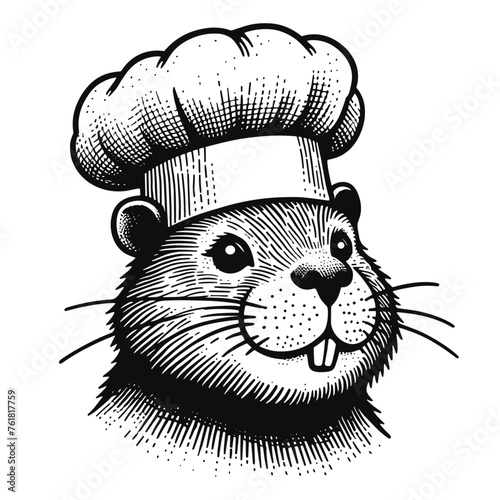 beaver cook wearing chef hat portrait sketch