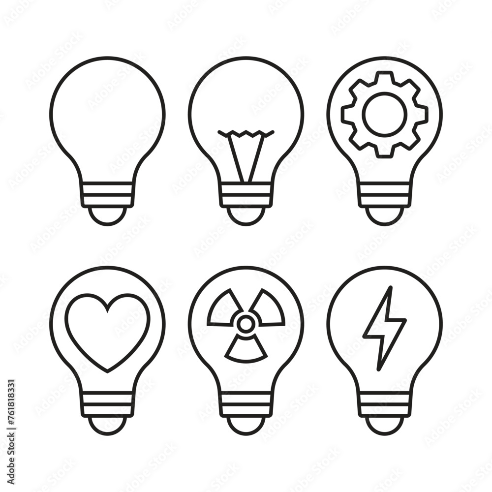 Light bulb outline icon set, idea concept vector illustration, Light bulb outline icon set, idea concept vector illustration,