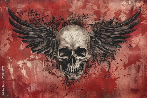 Gothic skull with wings and grunge background photo