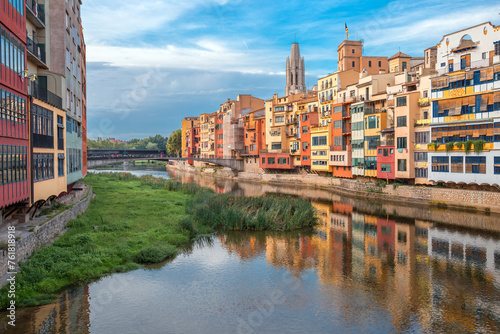 The view on the cathedral of Saint Mary through the river - Girona, Catalonia, Spain © larairimeeva