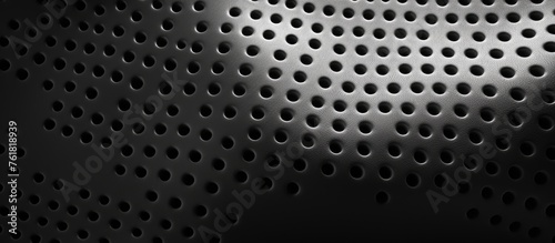A detailed closeup of a metal grille with circular holes, showcasing the intricate pattern of the composite material used in the auto part