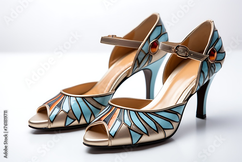 Elegant Stiletto Heels with Artistic Design - artistic blue and white pattern, showcasing blend of modern style and classic elegance