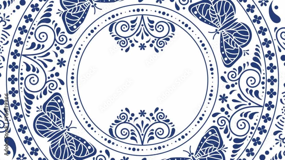 Video animation of Talavera de Puebla with Texto Mexico. Moving pattern of traditional ceramic ornament of Talavera de puebla. Text animation in Mexico.