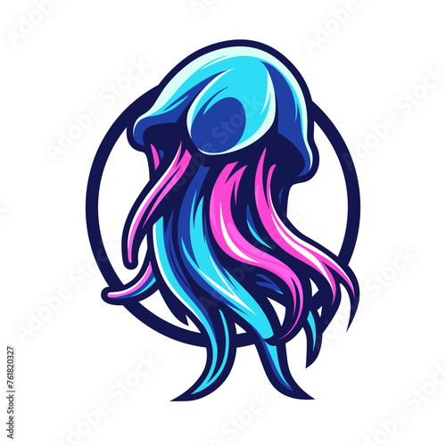 Vector esports logotype jellyfish on white background, logo jellyfish, icon jellyfish, sticker jellyfish, symbol jellyfish, emblem jellyfish