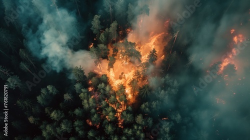 Aerial View of Devastating Forest Fire with Smoke and Flames