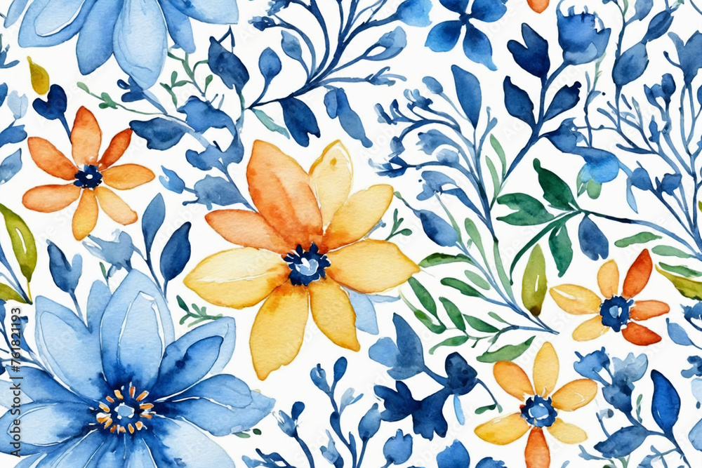 Seamless blue floral pattern - Seamless tile