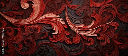 A close up of a vibrant red swirl pattern on a dark black background, reminiscent of a Petal Art Painting. The bold colors of Purple, Violet, and Magenta create an electric blue Visual Arts display
