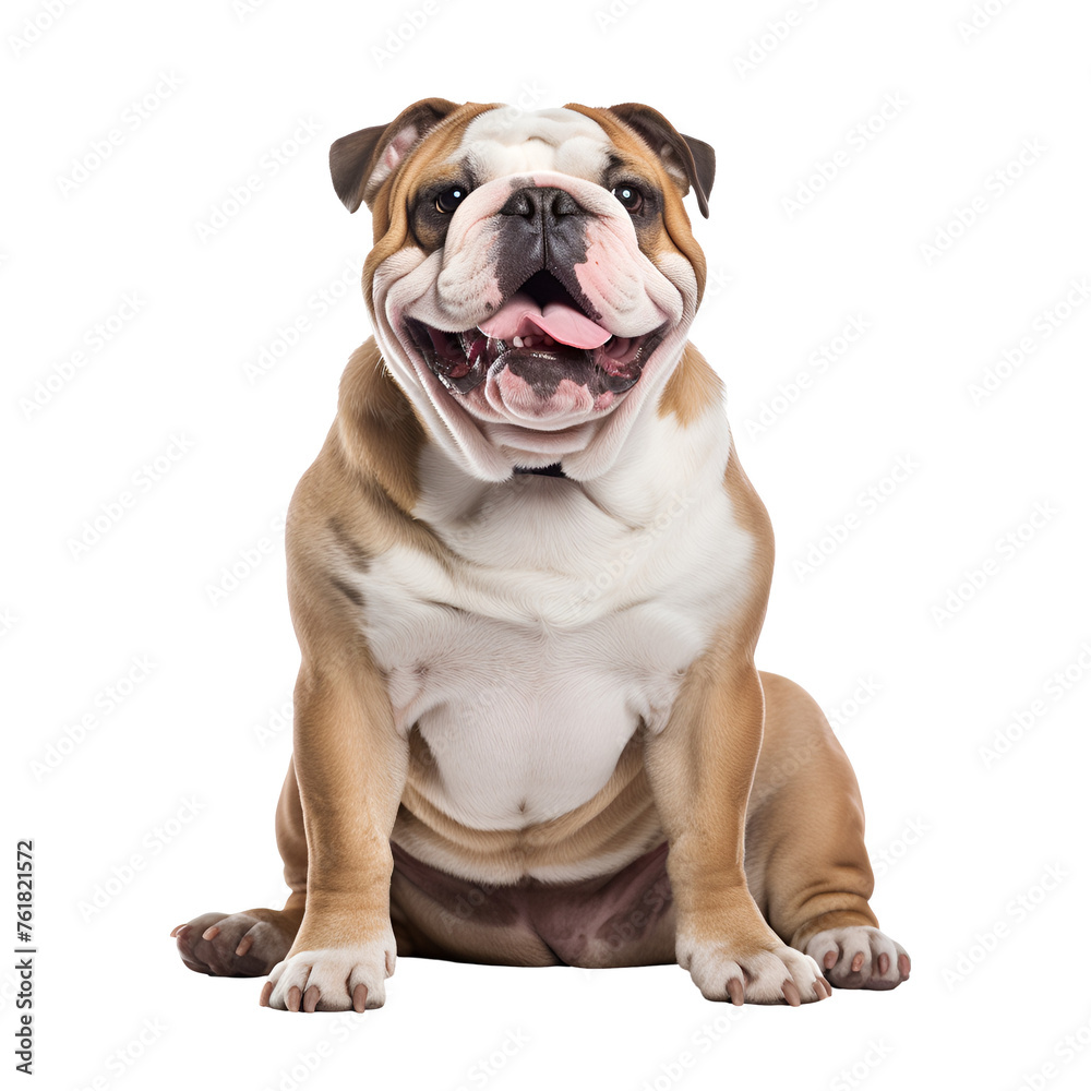Cute English Bulldog: A Full Body Picture of a Happy Sitting Dog, Isolated on Transparent Background, PNG