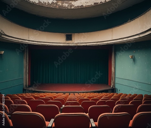 Interior of an old abandoned theater building. Generative AI