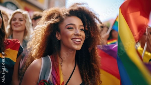 Black young woman celebrating gay pride day. LGBTQ concept