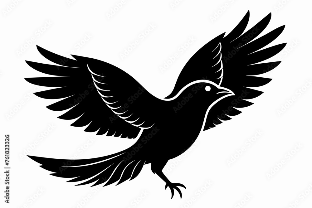 Flying bird icon, silhouette black, vector art illustration