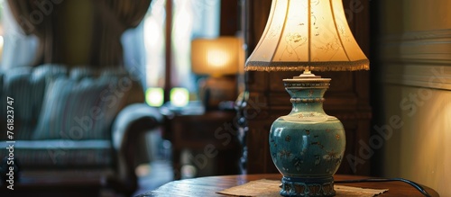 Antique lamp displayed on a table in indoor setting
