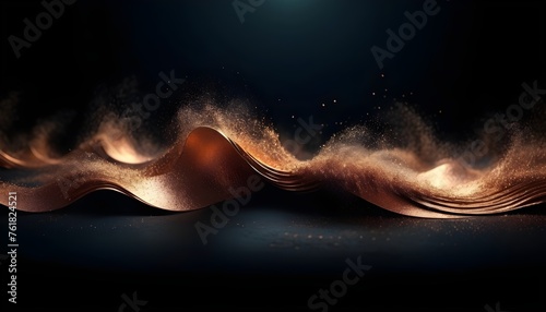 Copper dust waves and foams on dark abstract background, luxury, wall art © Lied