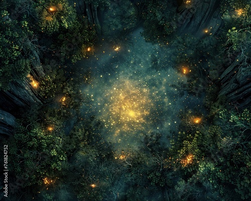 Enchanted forest  glowing fireflies  ancient wisdom embedded within the trees  an atmosphere of mystery and magic  inviting exploration and discovery