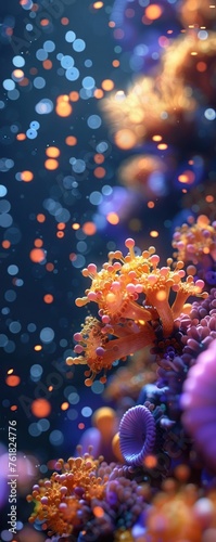 Extraterrestrial Coral Glowing Tentacles Underwater Garden Crystal Clear Ocean Floor Bioluminescent Lighting © Katawut