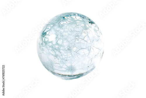Translucent Glass Sphere with Intricate Crack Patterns - Isolated White Transparent Background PNG 