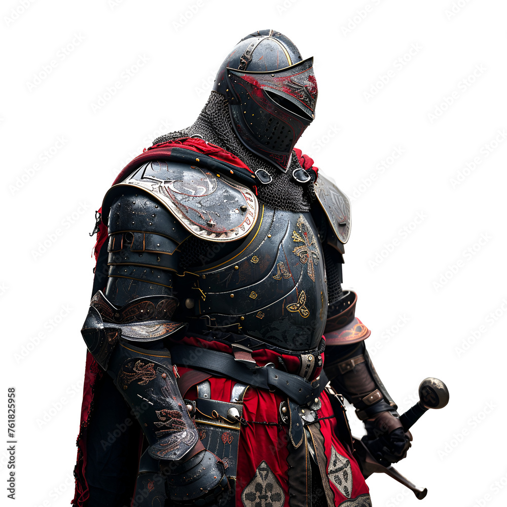 Photo of a Medieval Knight’s Half Body Close-up Portrait in Black and Red Armor, Isolated on Transparent Background, PNG Photo of a Medieval Knight’s Half Body Close-up Portrait in Black and Red Armor, Isolated on Transparent Background, PNG