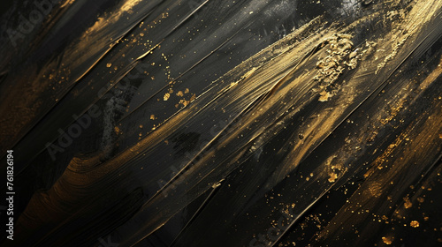 black and gold abstract background with gold brush strokes. Texture of oil paint

