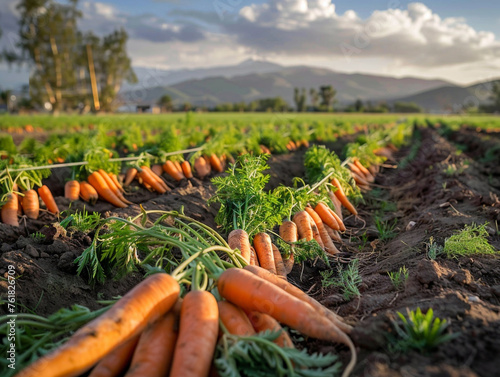 Carrots growing in the field. Harvesting carrots. Agriculture. 