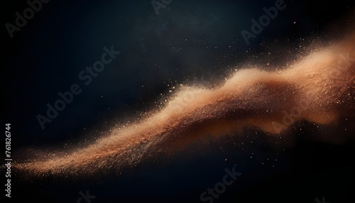 Copper dust scrubs and waves on black polished background with reflections, abstract wallpaper © Lied